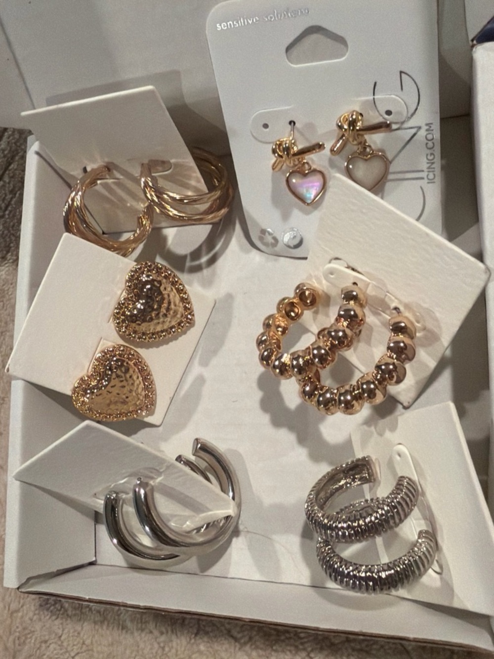 Icing and other Mixed Metal Heart & Hoop Earring Set - Gold, Silver, Iridescent